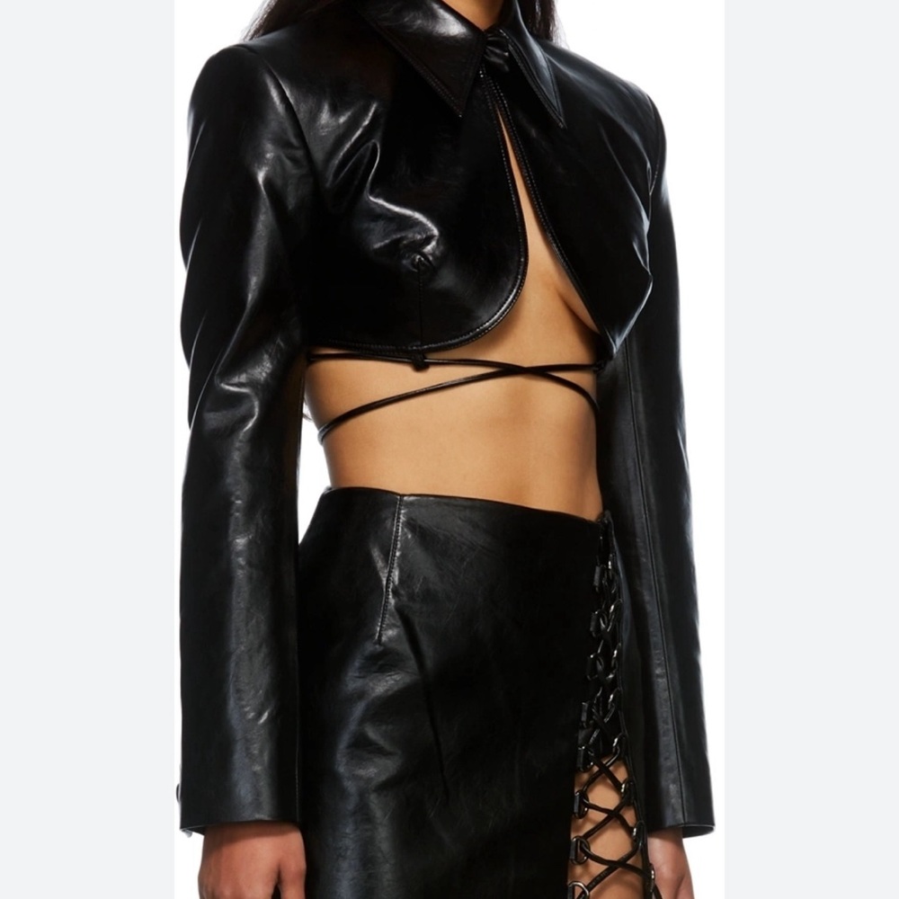 Aleksandre Akhalkatsishvili Black Faux Leather Cropped Jacket